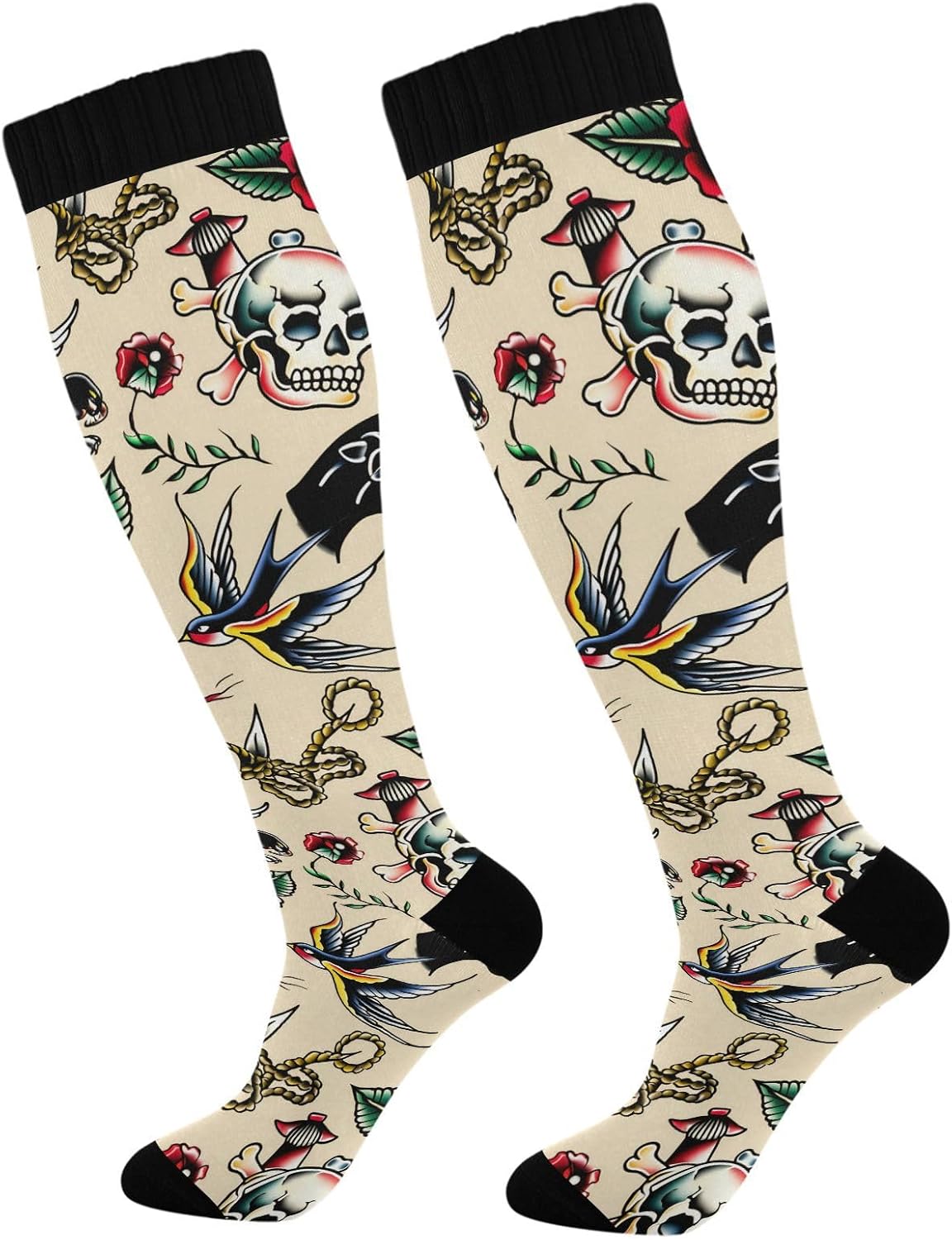 Knee High Sock Women - Traditional Tattoo Compression Socks for Women