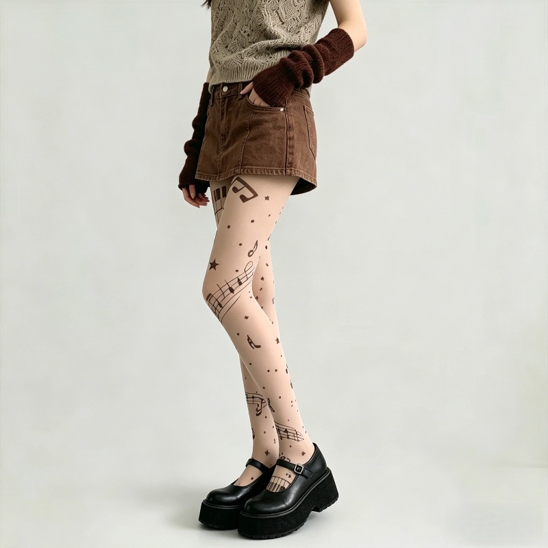 Y2K Musical Note Print Sheer P - Tights Pantyhose Sheer recension och pris