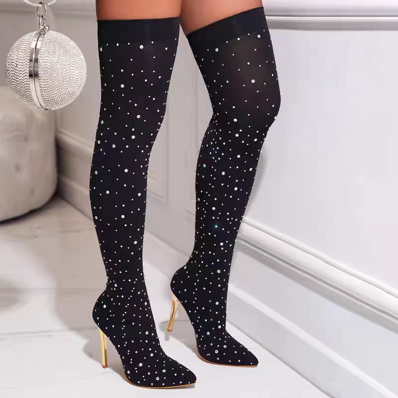 Rhinestone Slim Leg Stretch So - Knee High Sock Women recension och pris