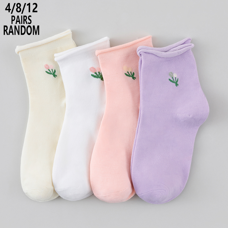4/8/12 Packs Random Women Flor - Cotton Crew Sock Pack recension och pris