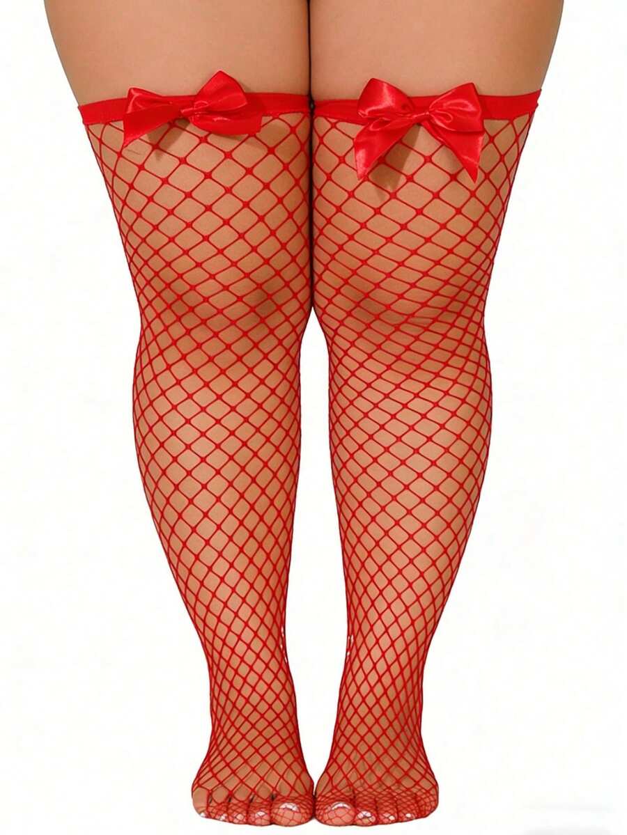 Bow Decor Fishnet Thigh High S - Knee High Sock Women recension och pris
